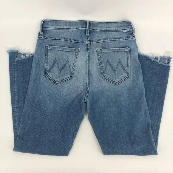 MOTHER Blue Distressed Slim Fit Ankle JeansMade in USA